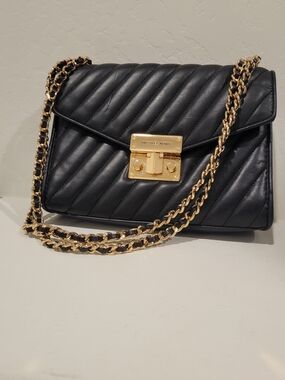 Michael Kors Black Quilted Leather Chain Shoulder Bag with Gold Hardware
